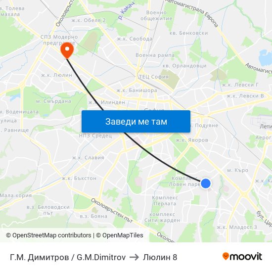 Г.М. Димитров / G.M.Dimitrov to Люлин 8 map