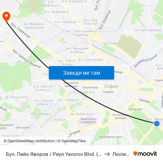 Бул. Пейо Яворов / Peyo Yavorov Blvd. (0073) to Люлин 8 map