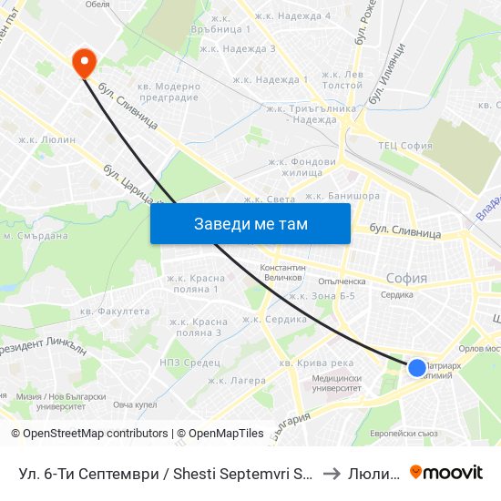 Ул. 6-Ти Септември / Shesti Septemvri St. (1806) to Люлин 8 map