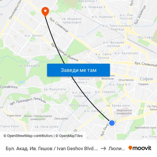 Бул. Акад. Ив. Гешов / Ivan Geshov Blvd. (2804) to Люлин 8 map