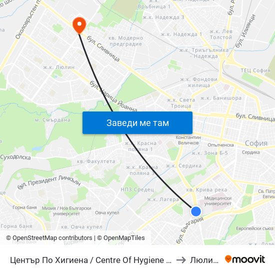 Център По Хигиена / Centre Of Hygiene (2343) to Люлин 8 map