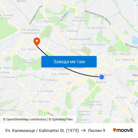 Ул. Калиманци / Kalimantsi St. (1975) to Люлин 9 map