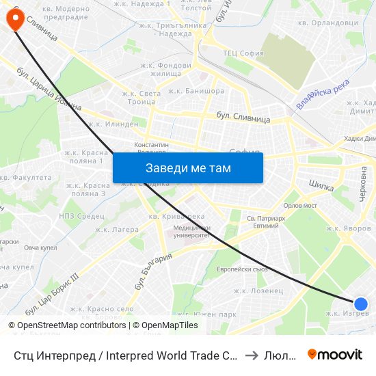 Стц Интерпред / Interpred World Trade Centre (1109) to Люлин 9 map