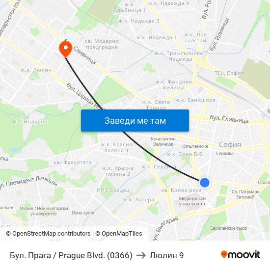 Бул. Прага / Prague Blvd. (0366) to Люлин 9 map