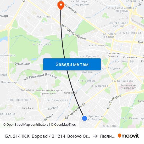 Бл. 214 Ж.К. Борово / Bl. 214, Borovo Qr. (0164) to Люлин 9 map