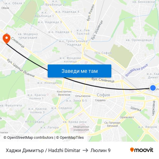 Хаджи Димитър / Hadzhi Dimitar to Люлин 9 map