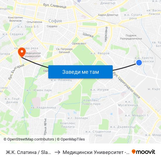 Ж.К. Слатина / Slatina Qr. (0689) to Медицински Университет - София (Ректорат) map