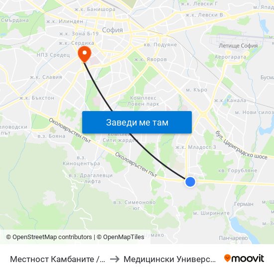 Местност Камбаните / Kambanite Area (2649) to Медицински Университет - София (Ректорат) map