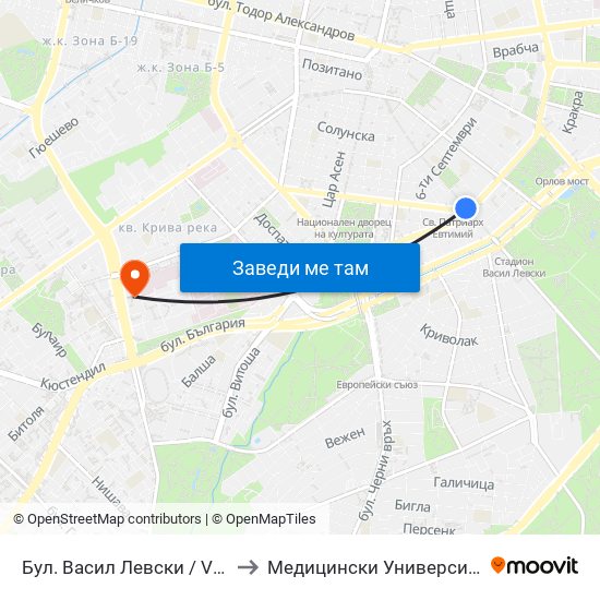 Бул. Васил Левски / Vasil Levski Blvd. (0299) to Медицински Университет - София (Ректорат) map