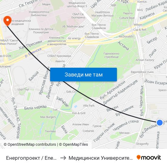 Енергопроект / Energoproekt (0574) to Медицински Университет - София (Ректорат) map