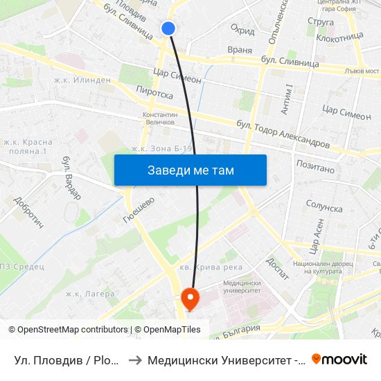 Ул. Пловдив / Plovdiv St. (2421) to Медицински Университет - София (Ректорат) map
