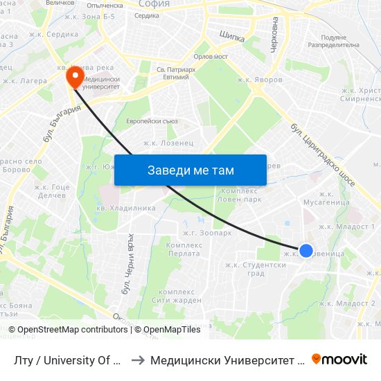 Лту / University Of Forestry (0614) to Медицински Университет - София (Ректорат) map