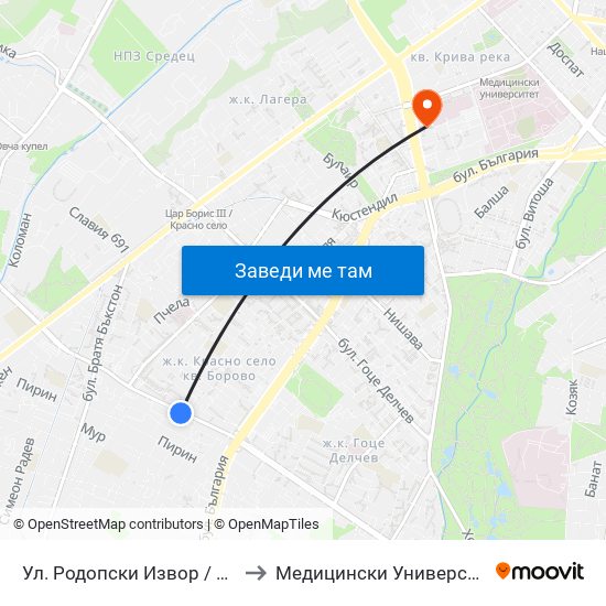 Ул. Родопски Извор / Rodopski Izvor St. (2731) to Медицински Университет - София (Ректорат) map