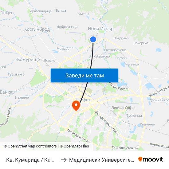 Кв. Кумарица / Kumaritsa Qr. (0856) to Медицински Университет - София (Ректорат) map