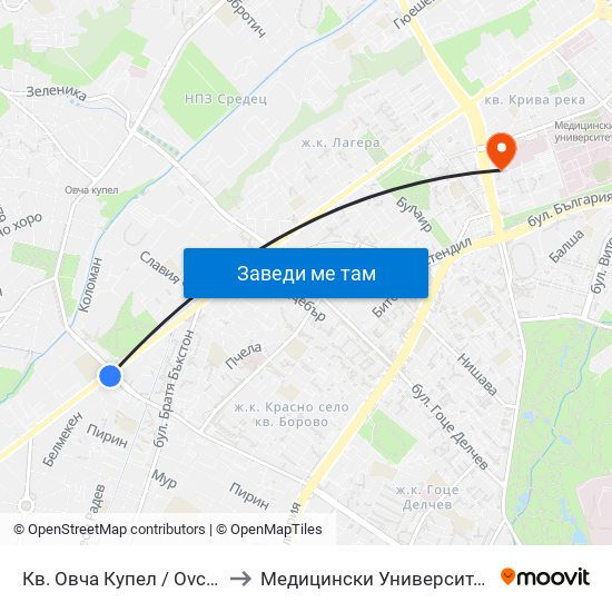 Кв. Овча Купел / Ovcha Kupel Qr. (0879) to Медицински Университет - София (Ректорат) map