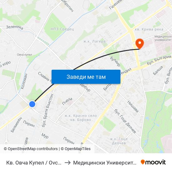 Кв. Овча Купел / Ovcha Kupel Qr. (0876) to Медицински Университет - София (Ректорат) map