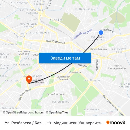 Ул. Резбарска / Rezbarska St. (2155) to Медицински Университет - София (Ректорат) map