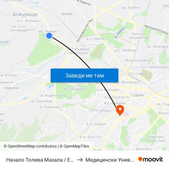 Начало Толева Махала / Entry To Toleva Neighbourhood (2501) to Медицински Университет - София (Ректорат) map