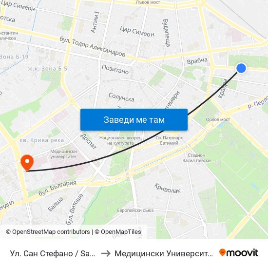 Ул. Сан Стефано / San Stefano St. (2169) to Медицински Университет - София (Ректорат) map