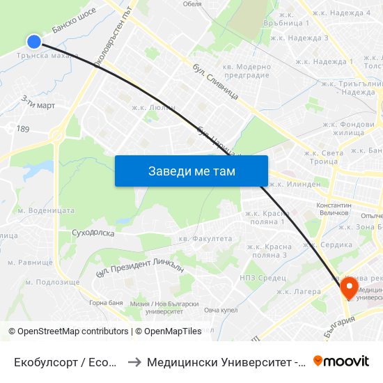 Екобулсорт / Ecobulsort (2521) to Медицински Университет - София (Ректорат) map