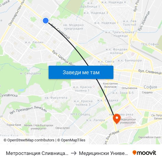 Метростанция Сливница / Slivnitsa Metro Station (1059) to Медицински Университет - София (Ректорат) map
