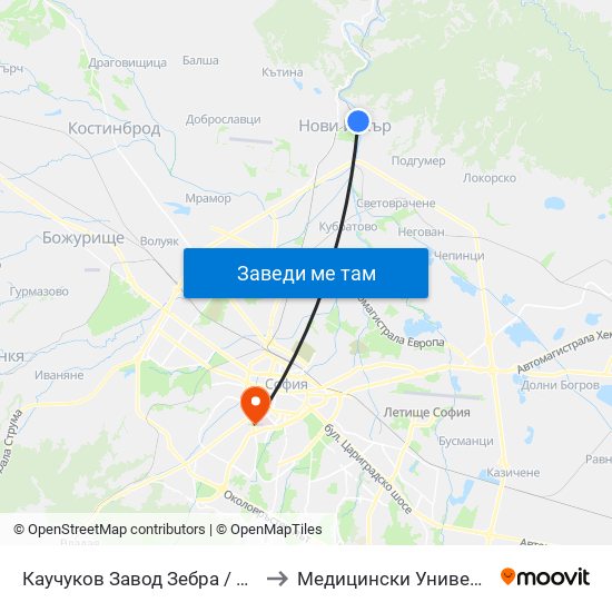Каучуков Завод Зебра / Zebra Caouchouc Factory (0799) to Медицински Университет - София (Ректорат) map