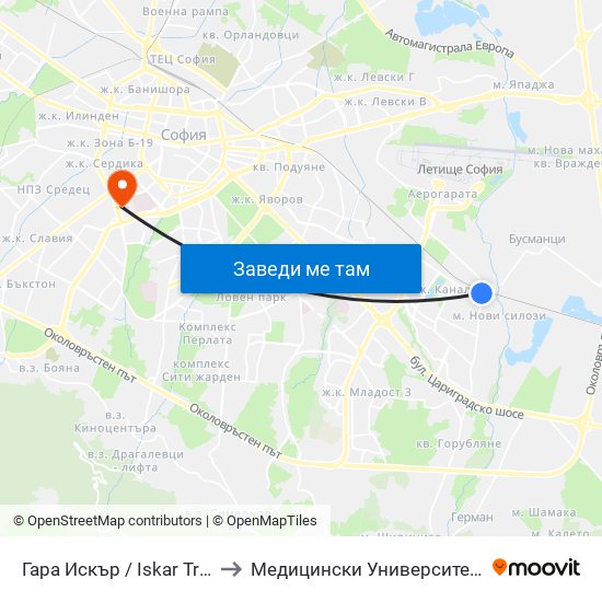 Гара Искър / Iskar Train Station (0825) to Медицински Университет - София (Ректорат) map