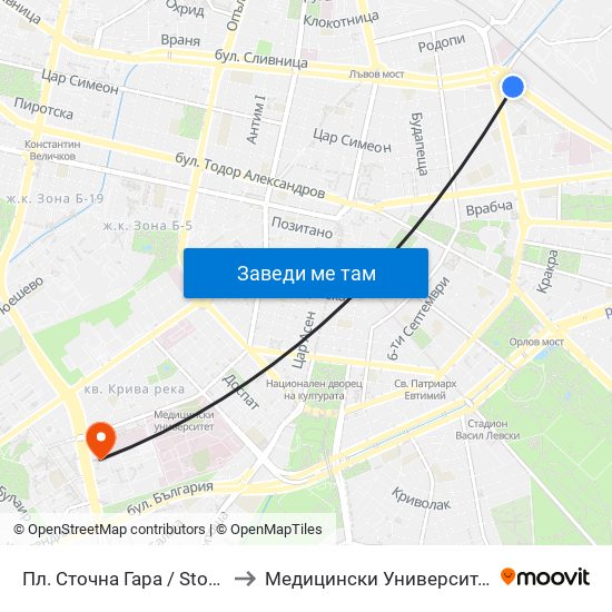 Пл. Сточна Гара / Stochna Gara Sq. (1316) to Медицински Университет - София (Ректорат) map