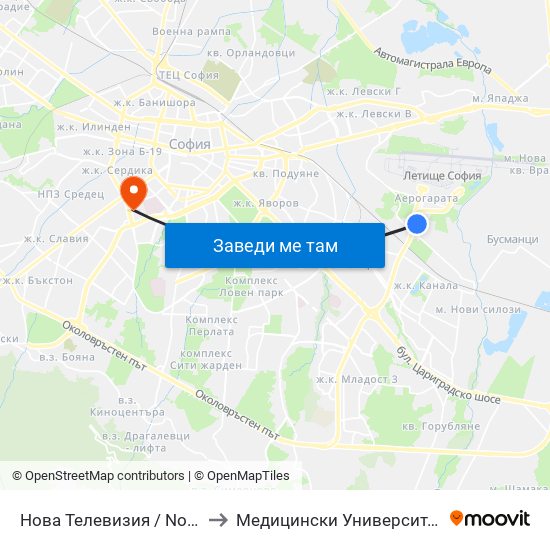 Нова Телевизия / Nova Television (2474) to Медицински Университет - София (Ректорат) map