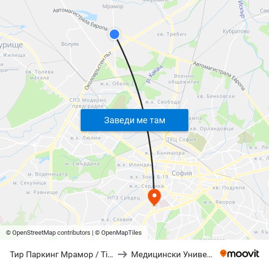 Тир Паркинг Мрамор / Tir Parking Mramor Village (2690) to Медицински Университет - София (Ректорат) map
