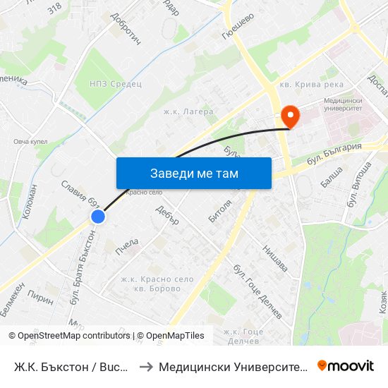 Ж.К. Бъкстон / Buckstone Qr. (0590) to Медицински Университет - София (Ректорат) map