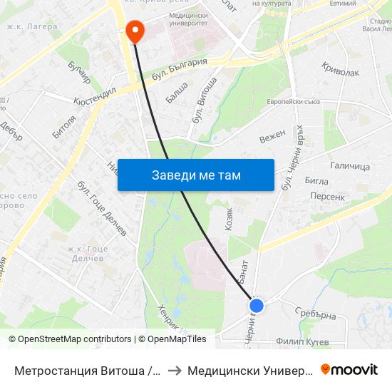 Метростанция Витоша / Vitosha Metro Station (0911) to Медицински Университет - София (Ректорат) map