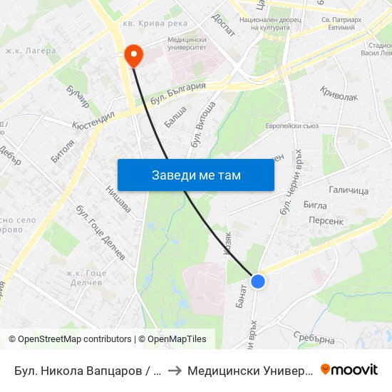 Бул. Никола Вапцаров / Nikola Vaptsarov Blvd. (0342) to Медицински Университет - София (Ректорат) map