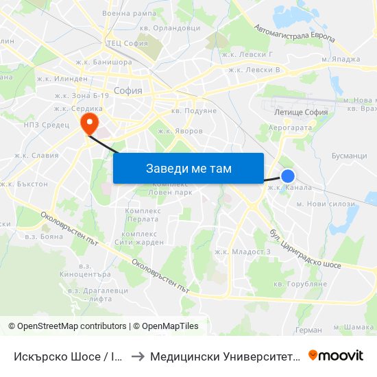 Искърско Шосе / Iskarsko Shosse to Медицински Университет - София (Ректорат) map