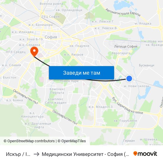 Искър / Iskar to Медицински Университет - София (Ректорат) map