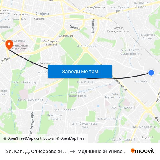 Ул. Кап. Д. Списаревски / Capt. S. Spisarevski St. (1983) to Медицински Университет - София (Ректорат) map