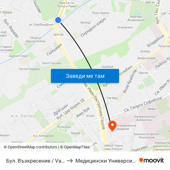 Бул. Възкресение / Vazkresenie Blvd. (0305) to Медицински Университет - София (Ректорат) map