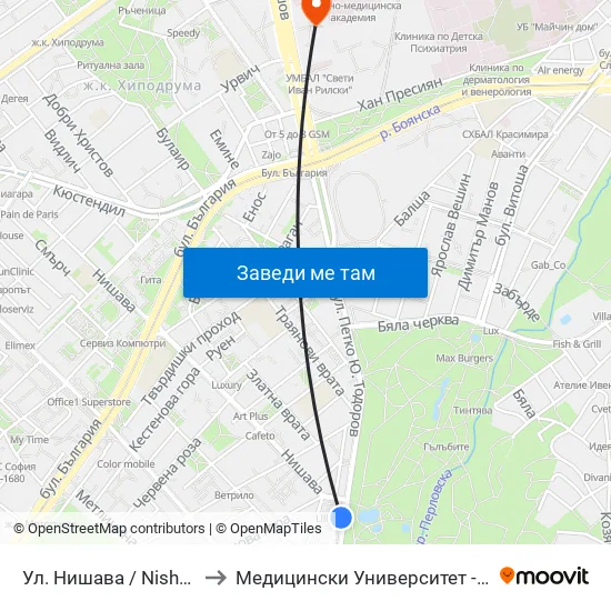 Ул. Нишава / Nishava St. (2063) to Медицински Университет - София (Ректорат) map