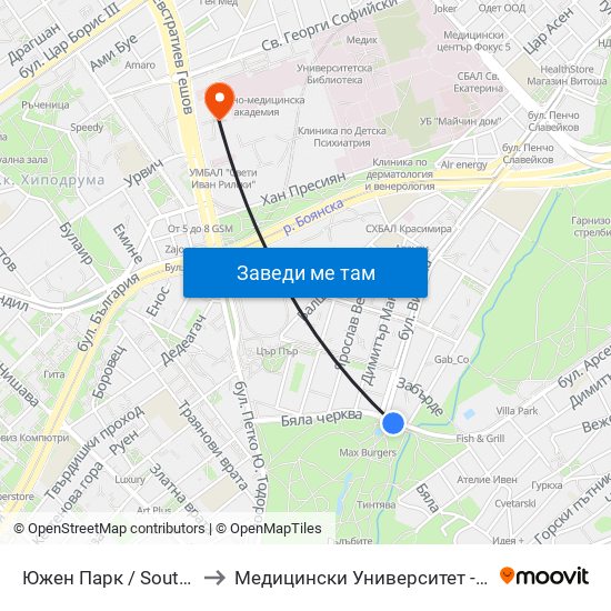 Южен Парк / South Park (2380) to Медицински Университет - София (Ректорат) map