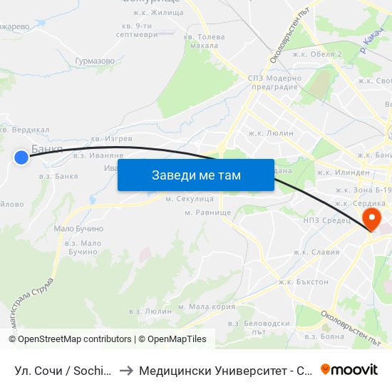Ул. Сочи / Sochi St. (2787) to Медицински Университет - София (Ректорат) map