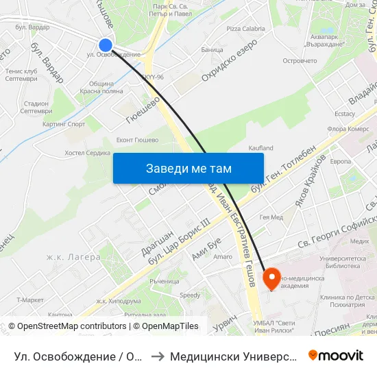 Ул. Освобождение / Osvobozhdenie St. (2098) to Медицински Университет - София (Ректорат) map