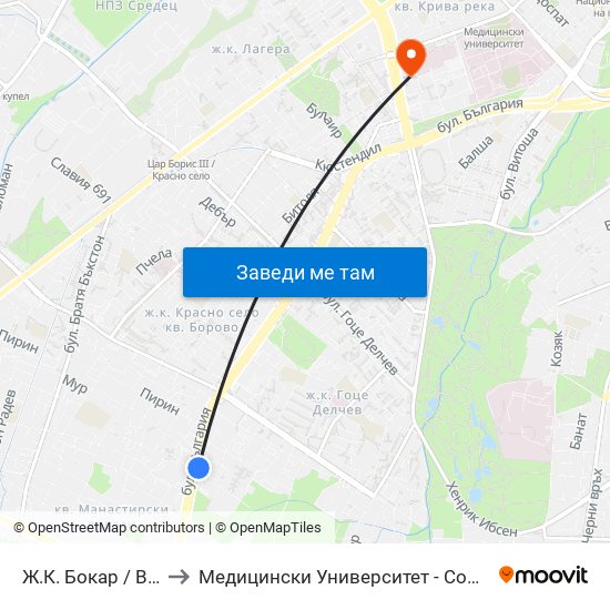 Ж.К. Бокар / Bokar Qr. to Медицински Университет - София (Ректорат) map