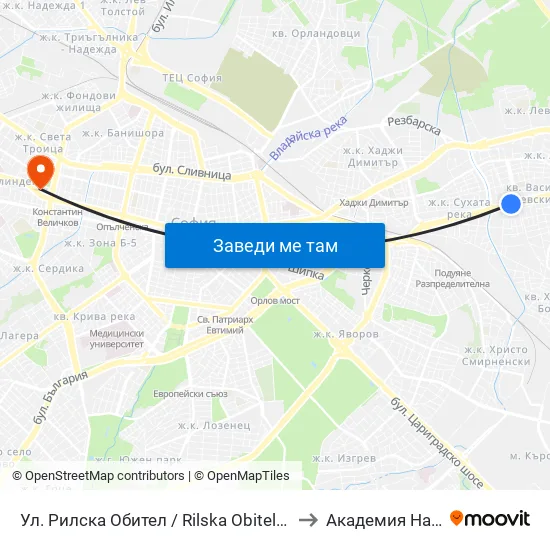 Ул. Рилска Обител / Rilska Obitel St. (2159) to Академия На Мвр map
