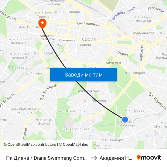 Пк Диана / Diana Swimming Complex (1343) to Академия На Мвр map