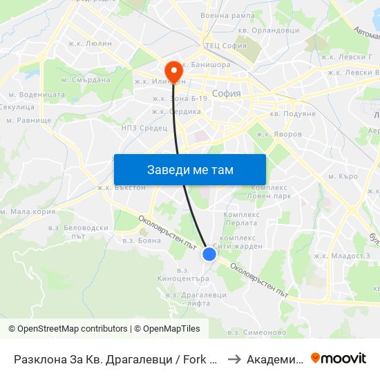 Разклона За Кв. Драгалевци / Fork Road To Dragalevtsi Qr. (1457) to Академия На Мвр map