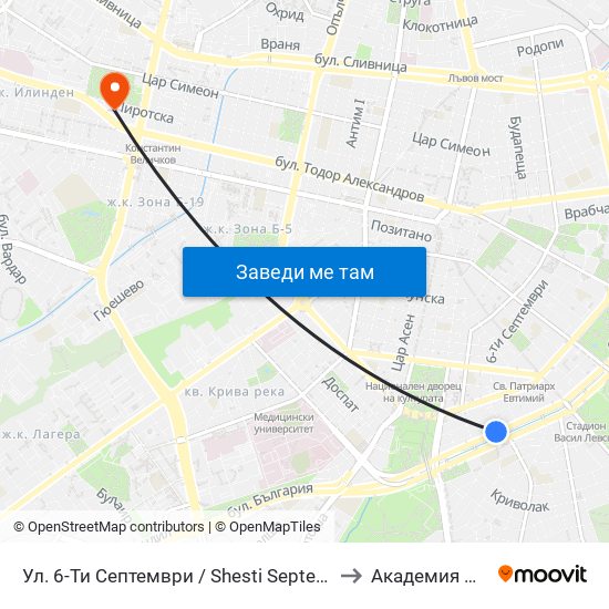 Ул. 6-Ти Септември / Shesti Septemvri St. (1808) to Академия На Мвр map