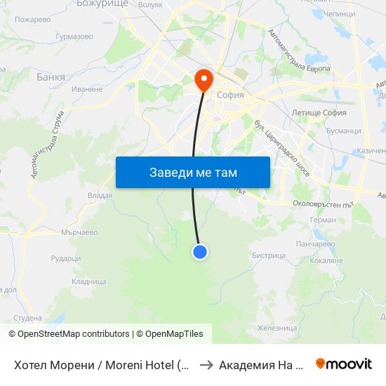 Хотел Морени / Moreni Hotel (2704) to Академия На Мвр map