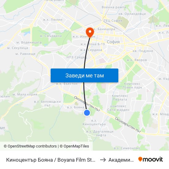 Киноцентър Бояна / Boyana Film Studios (Kinotsentar) (0931) to Академия На Мвр map