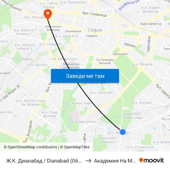 Ж.К. Дианабад / Dianabad (0603) to Академия На Мвр map
