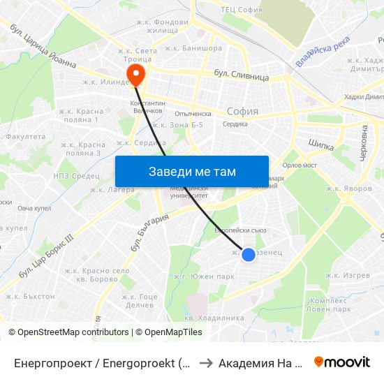 Енергопроект / Energoproekt (0575) to Академия На Мвр map
